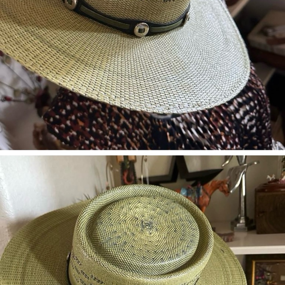 Stylish Green Woven Hat with Black Band